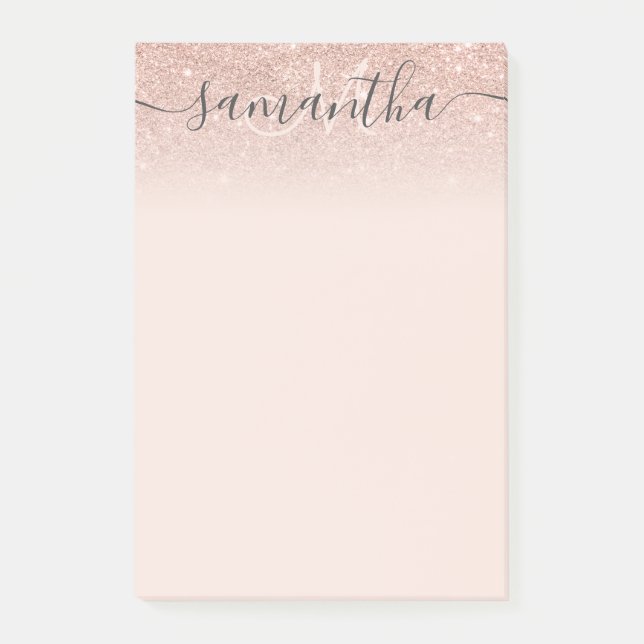 Monogramtypografi  glitter ro guld post-it block (Framsida)