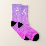 Monogramuttag för Lila Rosa Glitter & Gnistra Strumpor<br><div class="desc">Rosa och Lila Ombre Faux Glitter och Gnistra Elegant Monogrammed Matching Girly Socks. Socklarna kan anpassas så att de inkluderar ditt första och första namn och gör en underbarare födelsedagspresent. Kontakta designern för anpassade matchande objekt.</div>