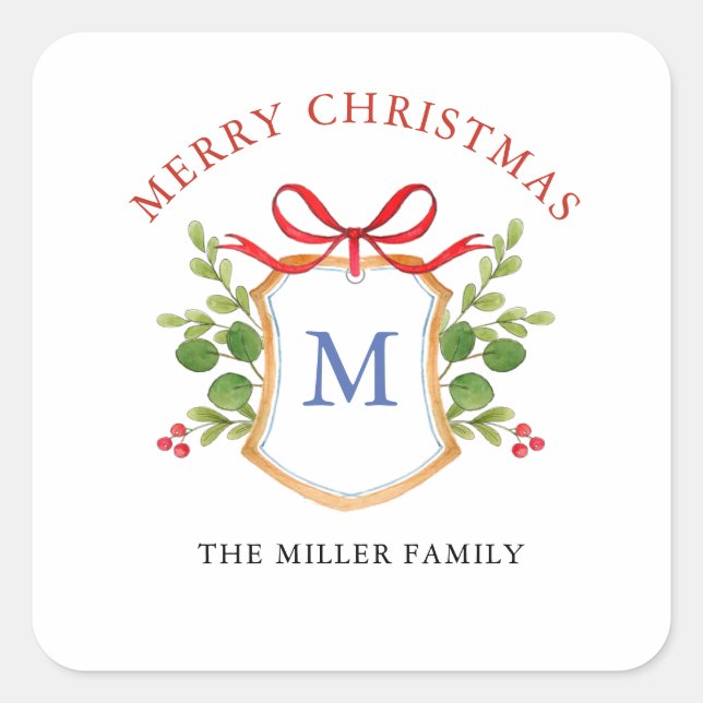 Monogramvapen med grönska Högtider Fyrkantigt Klistermärke (Framsida)