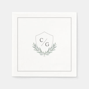 Monogramvapen med olivkvistar bröllop pappersservett