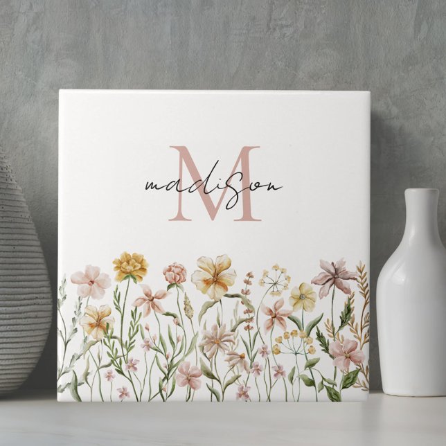 Monogramvattenfärg Vildblomma Äng Blommig Kakelplatta (In situ)