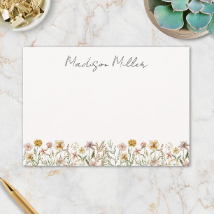 Monogramvattenfärg Vildblommeäng Floral Anteckningskort