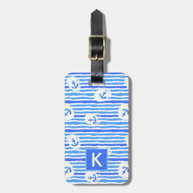 Monogramvattenfärgen ankrar mönster 1 bagagebricka (Vertikal Framsida)