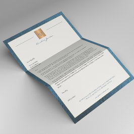 Monogramverksamhet med lyxblått läder ram guld brevhuvud