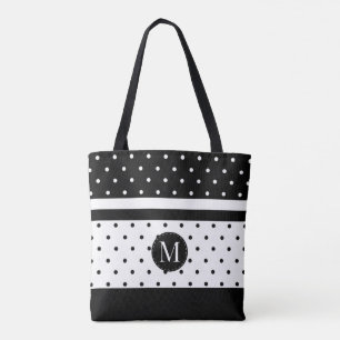 Monogramvit- och svartpolka dots tygkasse