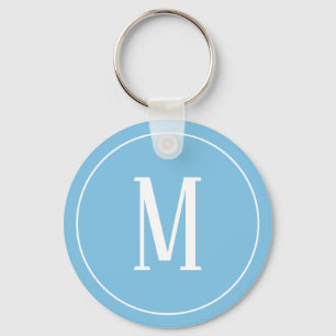 Monogramvit på Light - blått Keychain Nyckelring