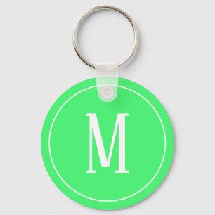 Monogramvit på Light - gröna Keychain Nyckelring