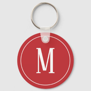 Monogramvit på mörk - röda Keychain Nyckelring