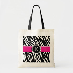 Monogramzebra tryck med rosatoto hänger lös tygkasse