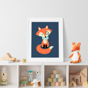 Monokel Hipster Röd Räv Poster