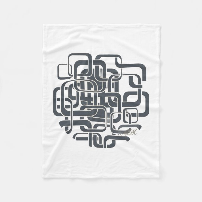 Monokrom Abstrakt Labyrint Linjekonst Geometrisk F Fleecefilt (Framsidan)