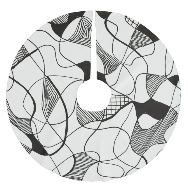 Monokrom Abstrakt Pen Bläck Sketch Julgransmatta Borstad Polyester (Framsidan)