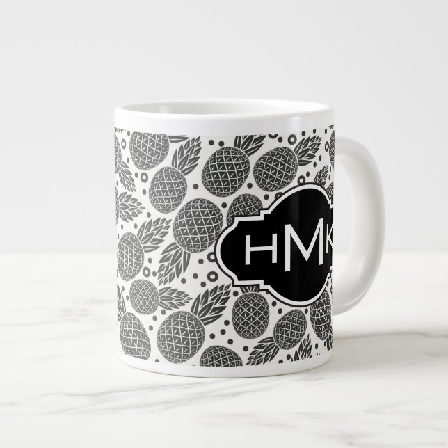 Monokrom ananas| Monogram Jumbo Mugg (Framsida höger)