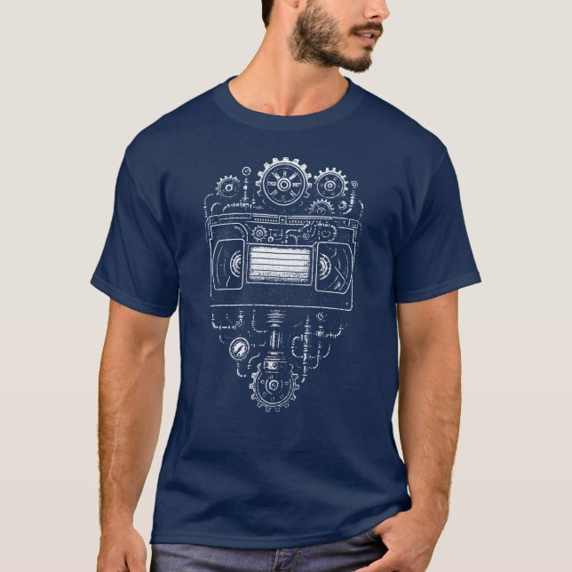 Monokrom ångpunk VHS-videoband T Shirt (Framsida)