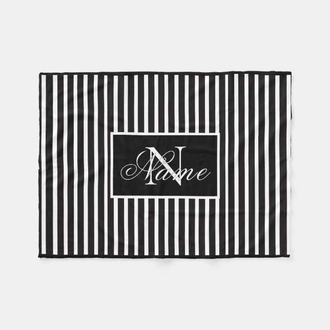 Monokrom Anpassningsbar Monogram Fleece Blanket (Framsidan (Horisontell))