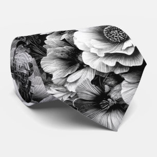 Monokrom antikisk Blommigt med fjärilar Slips