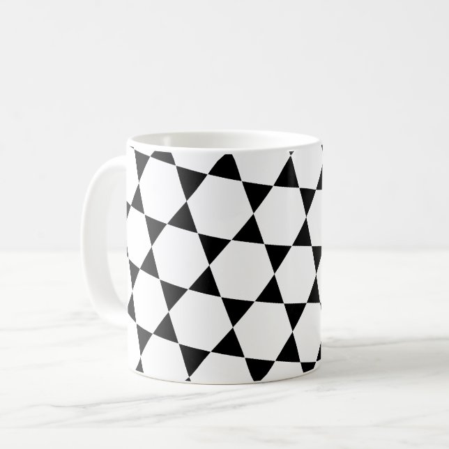 Monokrom B&W Hexagon Honeycomb Triangles Mönster Kaffemugg (Framsida vänster)