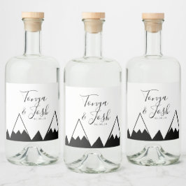 Monokrom Bergstopp Land Wedding Spritflaskor Etikett