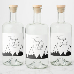 Monokrom Bergstopp Land Wedding Spritflaskor Etikett