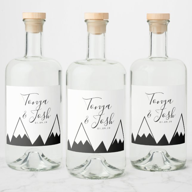 Monokrom Bergstopp Land Wedding Spritflaskor Etikett (Flaskor)