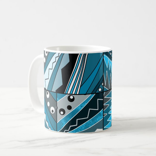 Monokrom blå etnisk ornament. kaffemugg (Framsida vänster)