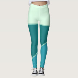 Monokrom blå Grönt teal färg block Leggings