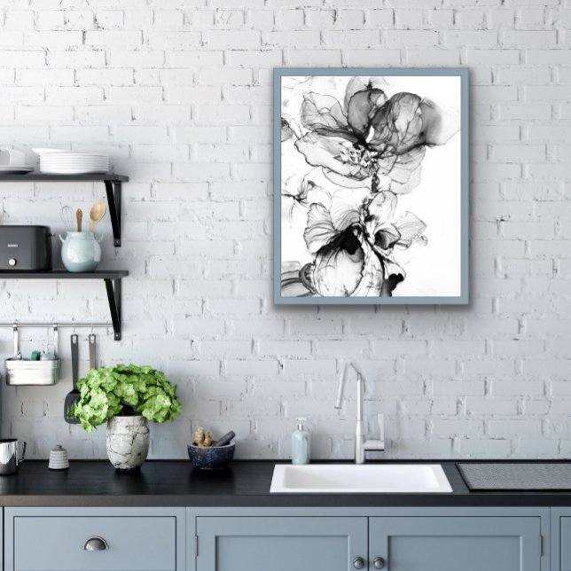 Monokrom blomma underlägg papper kvadrat (Blommans former är eleganta och stiliserade, med mjuka kurvor och detaljer.)