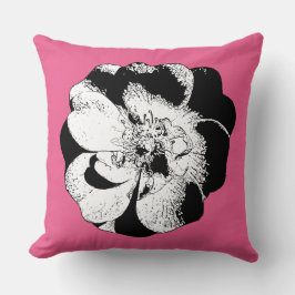 Monokrom Blommigt Dekorativ kudde på Bright Rosa