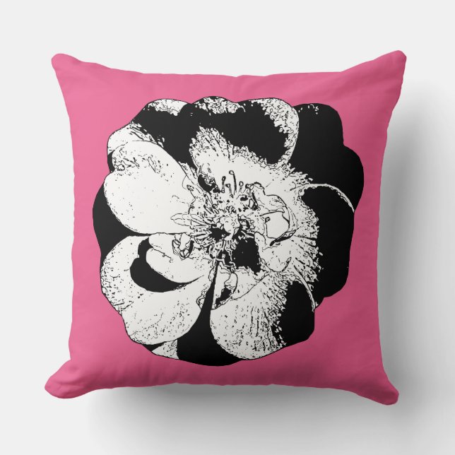 Monokrom Blommigt Dekorativ kudde på Bright Rosa (Framsida)