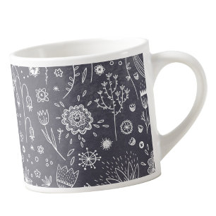 Monokrom blommigt Line Art Espressomugg