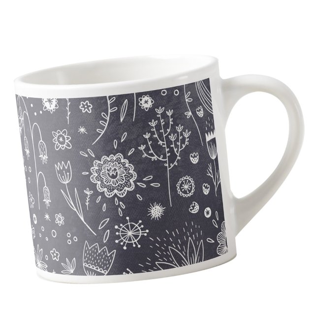 Monokrom blommigt Line Art Espressomugg (Floral line art chalkboard drawing espresso mug)