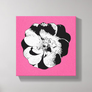 Monokrom Blommigt på Rosa - Fet grafik Canvastryck