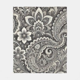Monokrom Blommigt Paisley Black & White Fleecefilt