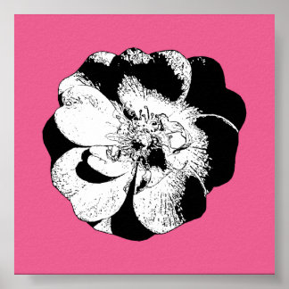 Monokrom Blommigt Poster på fetstilt Rosa - modern