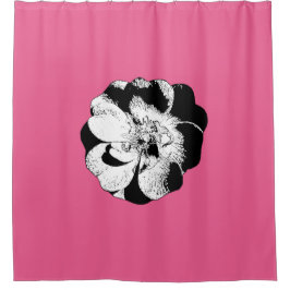 Monokrom Blommigt Shower Curtain på fet Rosa
