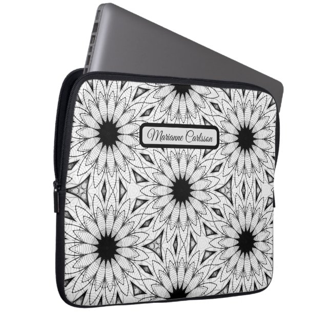 Monokrom blommor Mönster Laptop sleeve (Framsidan Höger)