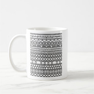 Monokrom Boho-stickad sampler Tribal geometrisk Kaffemugg