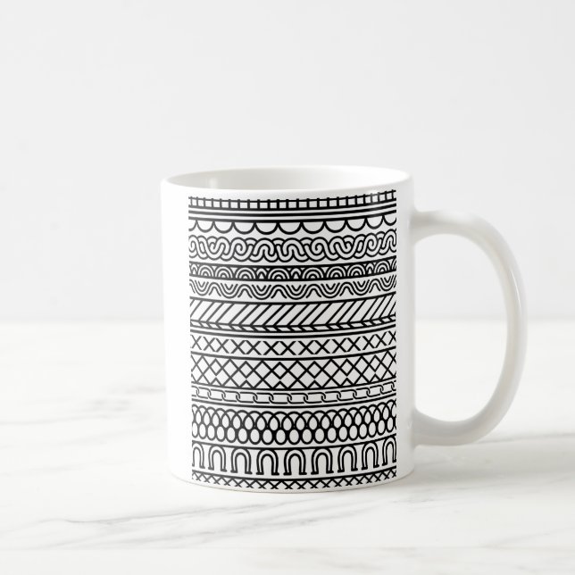 Monokrom Boho-stickad sampler | Tribal geometrisk Kaffemugg (Höger)