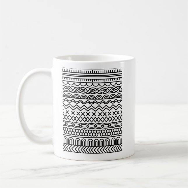 Monokrom Boho-stickad sampler | Tribal geometrisk  Kaffemugg (Vänster)