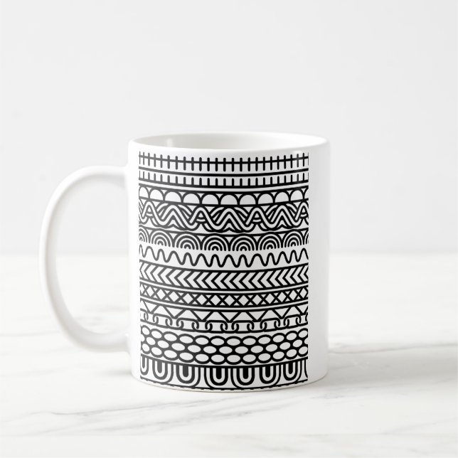 Monokrom Boho-stickad sampler | Tribal geometrisk  Kaffemugg (Vänster)