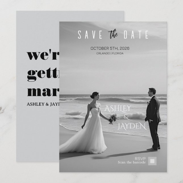 Monokrom bröllopsinbjudan inbjudningar (Fram/baksida)