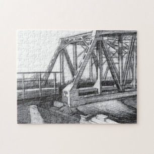 Monokrom bryggpencilart pussel