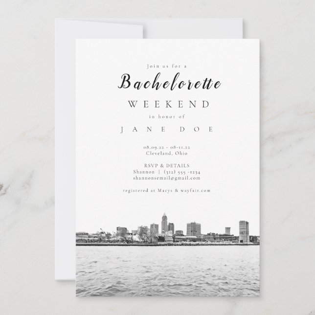 Monokrom Cleveland Bachelorette Party-inbjudan Inbjudningar (Framsida)