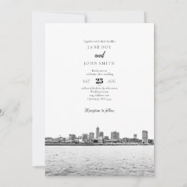 Monokrom Cleveland Skyline Wedding-inbjudan Inbjudningar