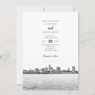 Monokrom Cleveland Skyline Wedding-inbjudan Inbjudningar