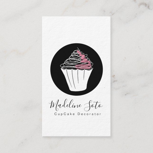 Monokrom Cupcake Bakning Tårta Dekoratör Visitkort (Framsida)