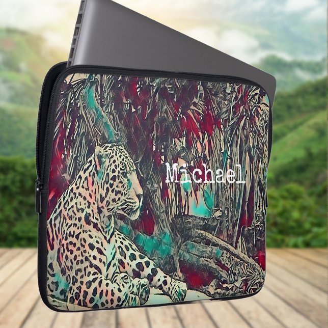 Monokrom Djungelkat Laptop Fodral (Skapare uppladdad)
