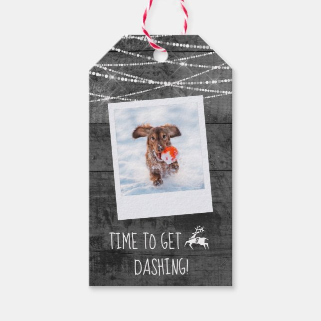 Monokrom Färg Pop Rustic Photo 2-Sided Reindeer Presentetikett (Framsidan)