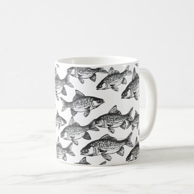 Monokrom fisk Mönster Kaffemugg (Framsida höger)