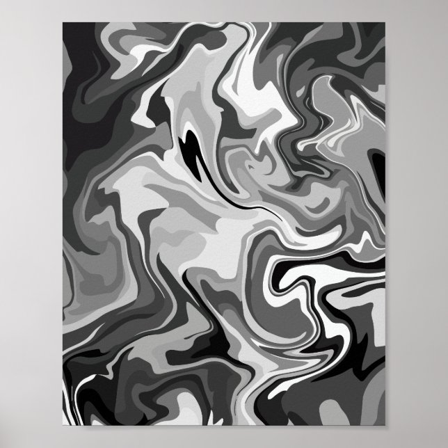 Monokrom Fluid Swirl-design Poster (Framsidan)